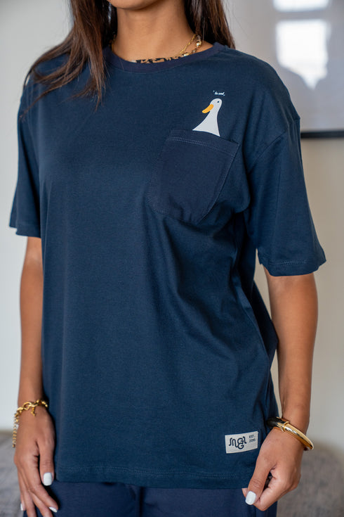 Women summer pajama set Duck T-shirt + Dark Blue Pants